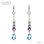 LENYA ต่างหูพลอยบลูโทแพซ เสริมความมั่นใจ ชัดเจน ปัญญา ขนาด 6x4 มิล ตัวเรือนเงินแท้925 ชุบทองคำขาว