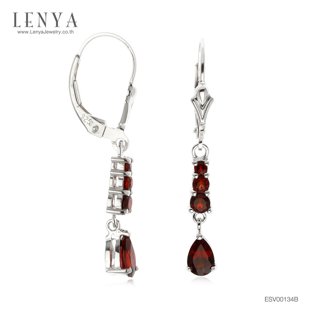 LENYA ต่างหูพลอยโกเมน เสริมด้านใจแกร่ง สำเร็จ มั่นคง ขนาด 9 มิล ตัวเรือนเงินแท้925 ชุบทองคำขาว