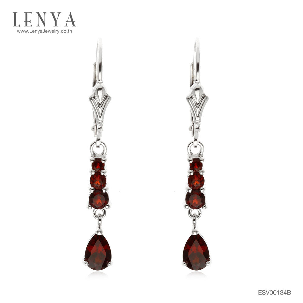 LENYA ต่างหูพลอยโกเมน เสริมด้านใจแกร่ง สำเร็จ มั่นคง ขนาด 9 มิล ตัวเรือนเงินแท้925 ชุบทองคำขาว