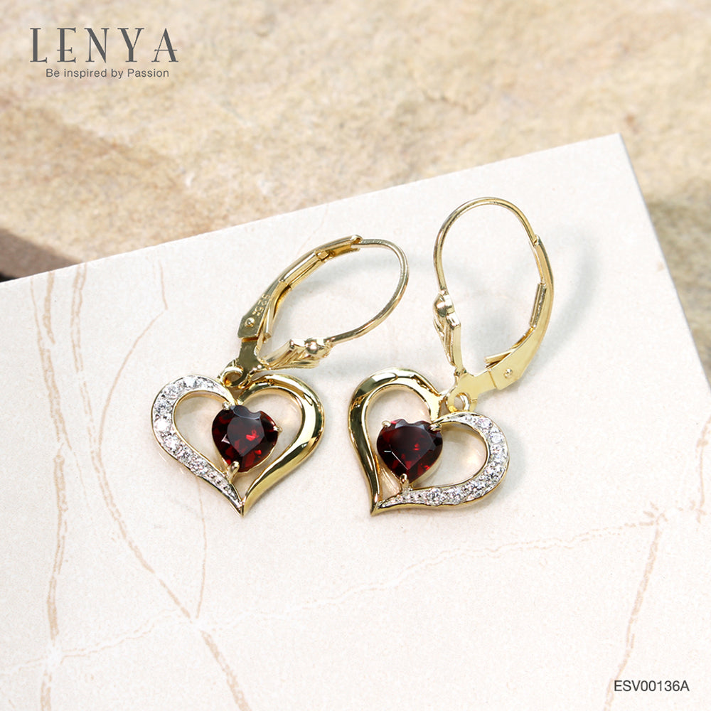 LENYA ต่างหูพลอยโกเมน เสริมด้านใจแกร่ง สำเร็จ มั่นคง ตัวเรือนเงินแท้925 ชุบทองคำ