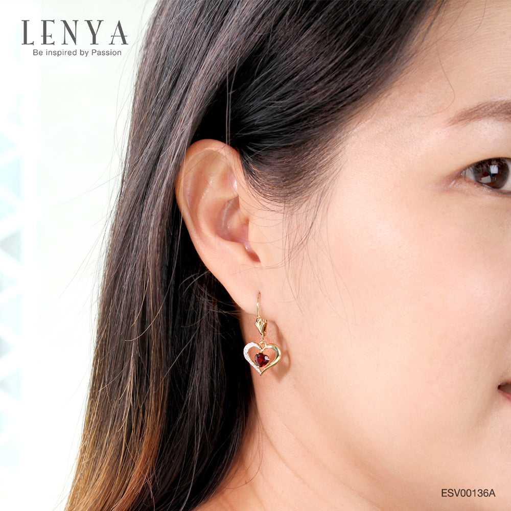 LENYA ต่างหูพลอยโกเมน เสริมด้านใจแกร่ง สำเร็จ มั่นคง ตัวเรือนเงินแท้925 ชุบทองคำ