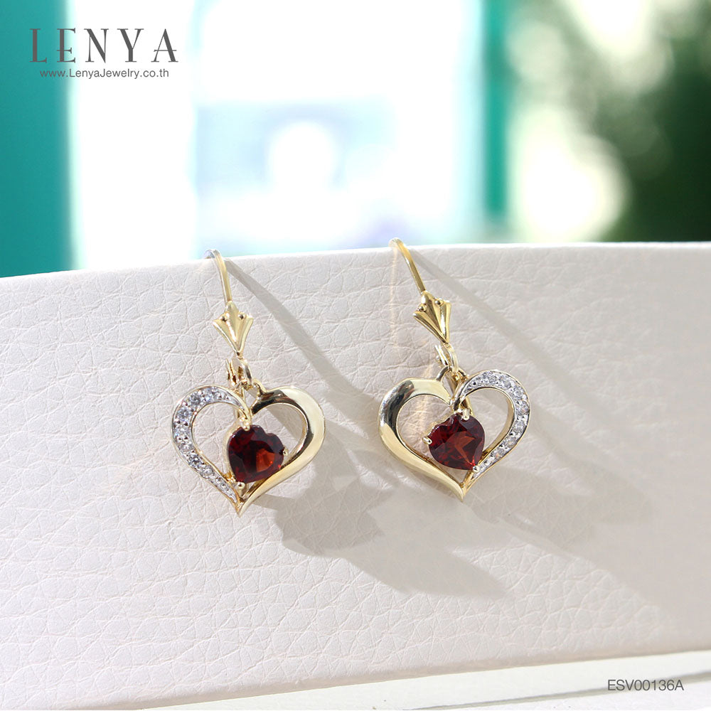 LENYA ต่างหูพลอยโกเมน เสริมด้านใจแกร่ง สำเร็จ มั่นคง ตัวเรือนเงินแท้925 ชุบทองคำ