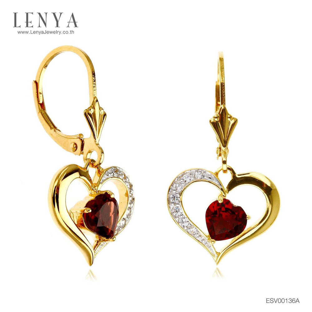 LENYA ต่างหูพลอยโกเมน เสริมด้านใจแกร่ง สำเร็จ มั่นคง ตัวเรือนเงินแท้925 ชุบทองคำ