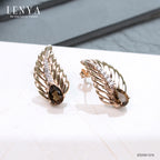 LENYA ต่างหูเงินแท้ 925 ดีไซน์ใบใม้สวยงาม ชุบทองพิ้งโกลด์ ประดับด้วยพลอย สโมคกี้ควอตซ์(Smoky Quartz) และ คิวบิกเซอร์โคเนีย (Cubic Zirconia) สีขาว
