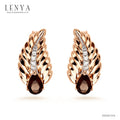 LENYA ต่างหูเงินแท้ 925 ดีไซน์ใบใม้สวยงาม ชุบทองพิ้งโกลด์ ประดับด้วยพลอย สโมคกี้ควอตซ์(Smoky Quartz) และ คิวบิกเซอร์โคเนีย (Cubic Zirconia) สีขาว