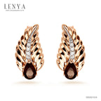 LENYA ต่างหูเงินแท้ 925 ดีไซน์ใบใม้สวยงาม ชุบทองพิ้งโกลด์ ประดับด้วยพลอย สโมคกี้ควอตซ์(Smoky Quartz) และ คิวบิกเซอร์โคเนีย (Cubic Zirconia) สีขาว