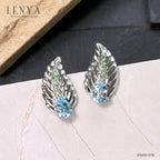 LENYA ต่างหูพลอยสีฟ้าบลูโทแพซ เสริมความมั่นใจ ชัดเจน ปัญญา ขนาด 7x5 มิล ต่างหูเงินแท้925 ชุบทองขาว