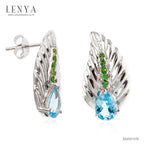 LENYA ต่างหูพลอยสีฟ้าบลูโทแพซ เสริมความมั่นใจ ชัดเจน ปัญญา ขนาด 7x5 มิล ต่างหูเงินแท้925 ชุบทองขาว