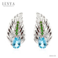 LENYA ต่างหูพลอยสีฟ้าบลูโทแพซ เสริมความมั่นใจ ชัดเจน ปัญญา ขนาด 7x5 มิล ต่างหูเงินแท้925 ชุบทองขาว