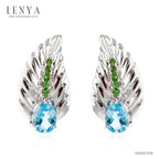 LENYA ต่างหูพลอยสีฟ้าบลูโทแพซ เสริมความมั่นใจ ชัดเจน ปัญญา ขนาด 7x5 มิล ต่างหูเงินแท้925 ชุบทองขาว
