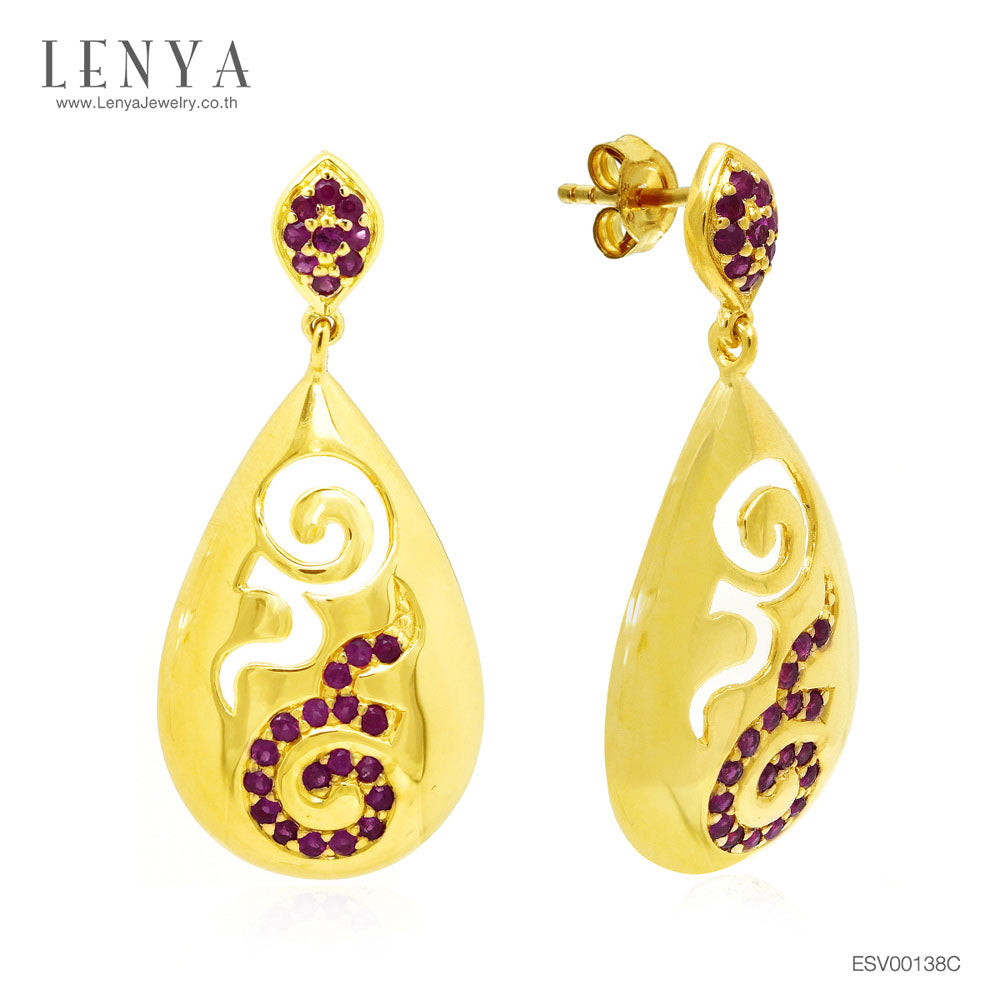 LENYA ต่างหูเงินประดับทับทิมแท้ ดีไซน์เลข ๙ ไทย เพื่อชีวิตที่ก้าวหน้า