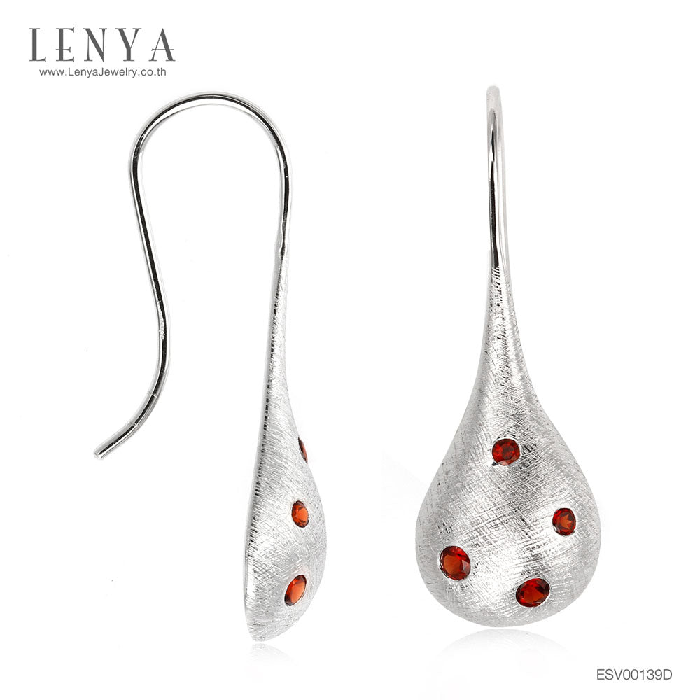 LENYA ต่างหูพลอยโกเมน เสริมด้านใจแกร่ง สำเร็จ มั่นคง ขนาด 2 มิล ตัวเรือนเงินแท้925 ชุบทองคำขาว