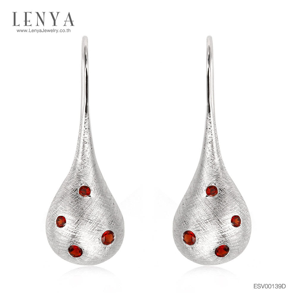 LENYA ต่างหูพลอยโกเมน เสริมด้านใจแกร่ง สำเร็จ มั่นคง ขนาด 2 มิล ตัวเรือนเงินแท้925 ชุบทองคำขาว