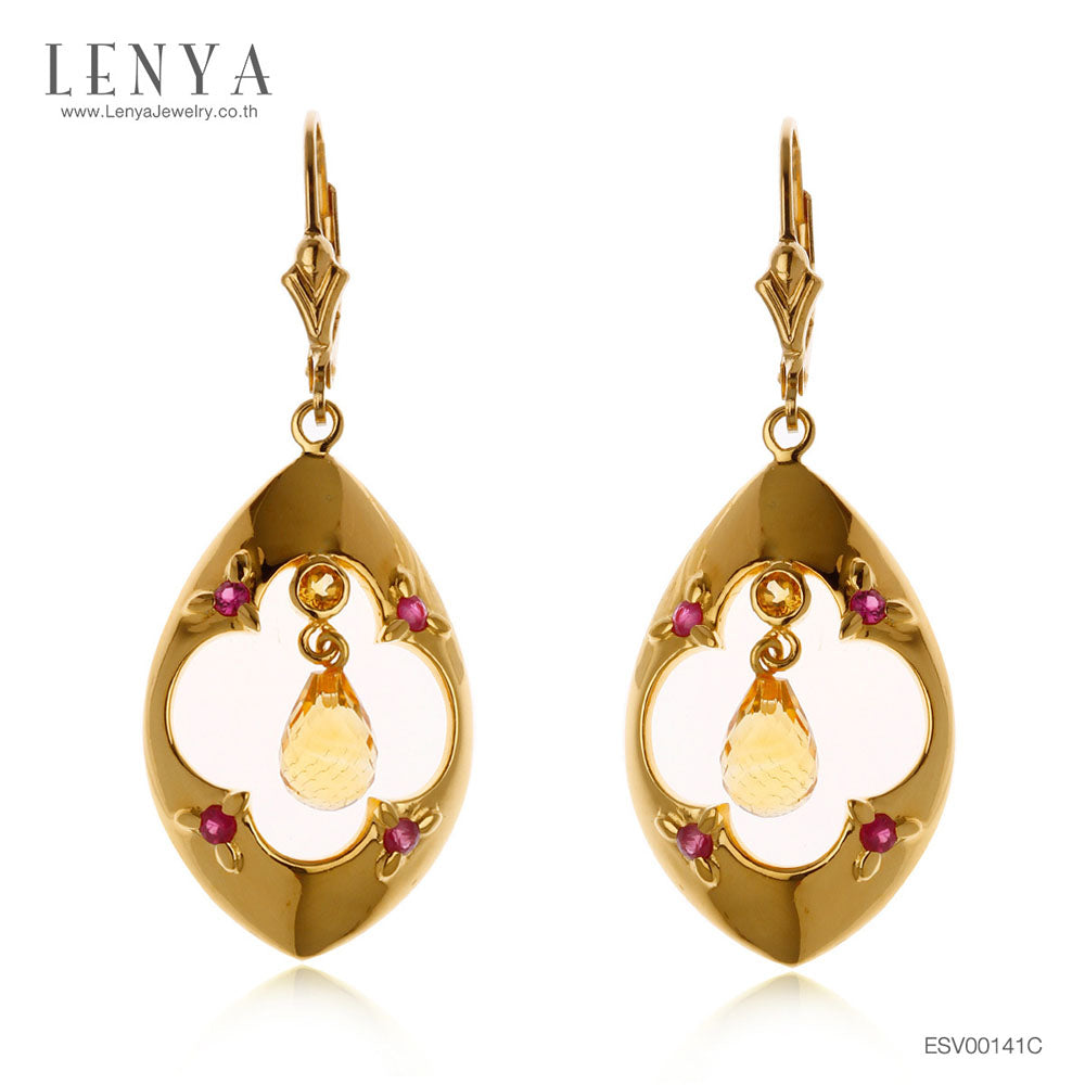 LENYA ต่างหูพลอยซิทริน ช่วยเรียกทรัพย์ สดใส พลังบวก ขนาด 2.5 มิล ตัวเรือนเงินแท้925 ชุบทองคำ