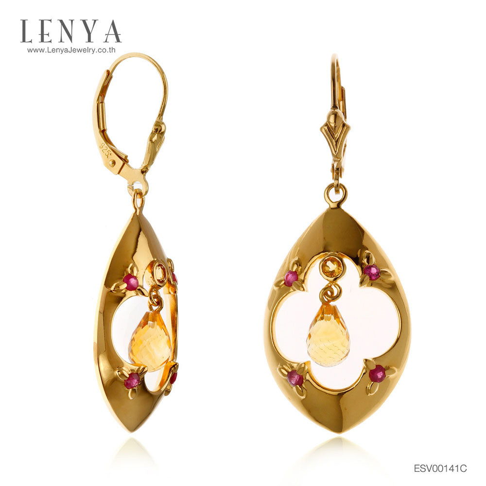 LENYA ต่างหูพลอยซิทริน ช่วยเรียกทรัพย์ สดใส พลังบวก ขนาด 2.5 มิล ตัวเรือนเงินแท้925 ชุบทองคำ