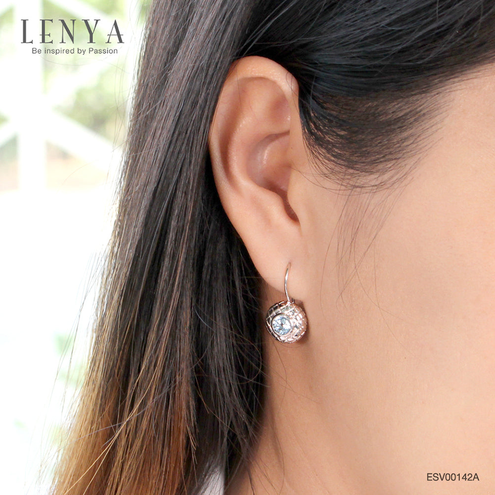 LENYA ต่างหูพลอยบลูโทแพซ เสริมความมั่นใจ ชัดเจน ปัญญา ขนาด 5 มิล ตัวเรือนเงินแท้925 ชุบทองคำขาว