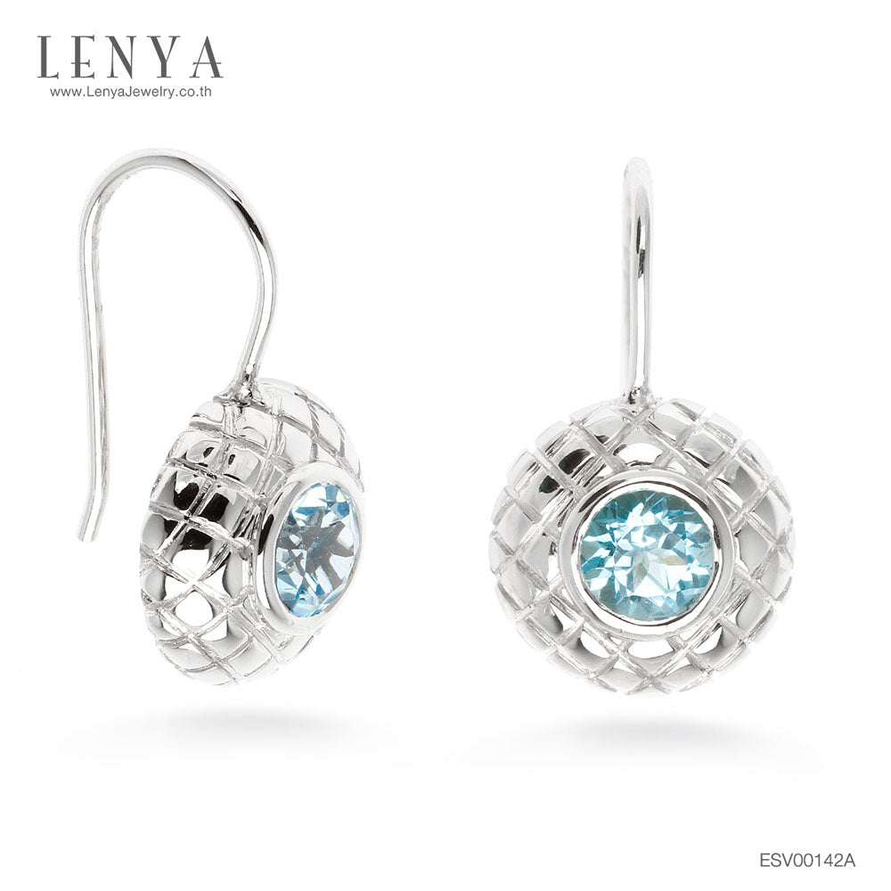 LENYA ต่างหูพลอยบลูโทแพซ เสริมความมั่นใจ ชัดเจน ปัญญา ขนาด 5 มิล ตัวเรือนเงินแท้925 ชุบทองคำขาว