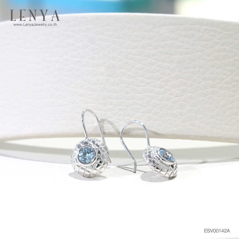 LENYA ต่างหูพลอยบลูโทแพซ เสริมความมั่นใจ ชัดเจน ปัญญา ขนาด 5 มิล ตัวเรือนเงินแท้925 ชุบทองคำขาว