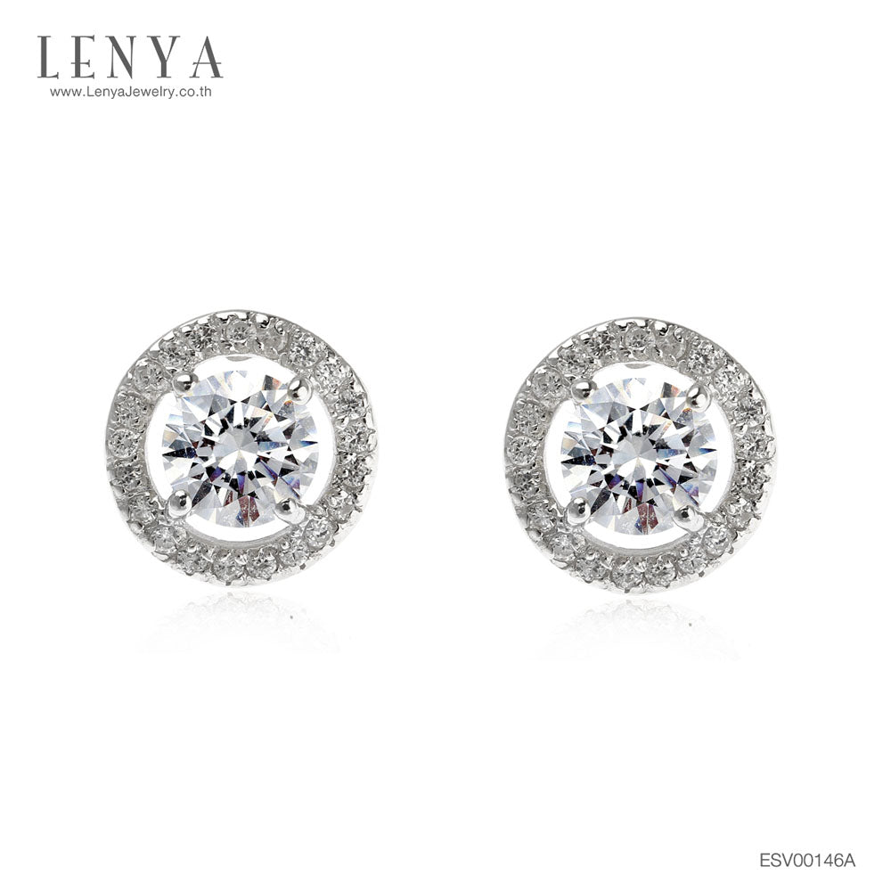 LENYA ต่างหู CZ DiamondLike เหมาะสำหรับสวมใส่ทุกวัน ขนาด 5 มิล ตัวเรือนเงินแท้925 ชุบทองคำขาว