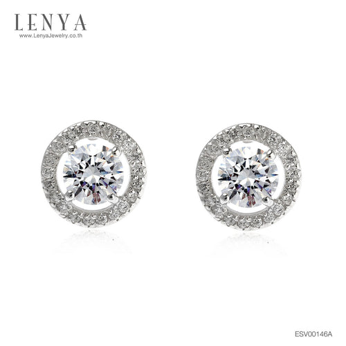 LENYA ต่างหู CZ DiamondLike เหมาะสำหรับสวมใส่ทุกวัน ขนาด 5 มิล ตัวเรือนเงินแท้925 ชุบทองคำขาว