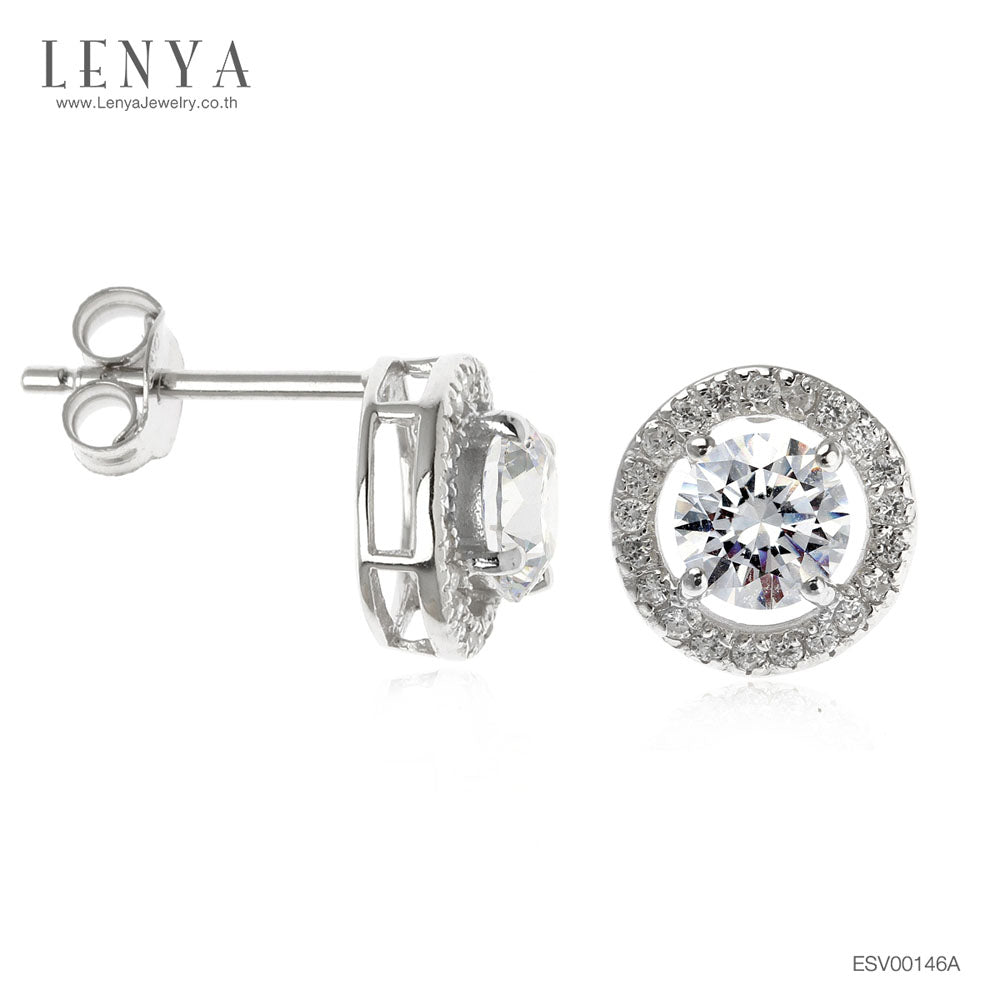 LENYA ต่างหู CZ DiamondLike เหมาะสำหรับสวมใส่ทุกวัน ขนาด 5 มิล ตัวเรือนเงินแท้925 ชุบทองคำขาว