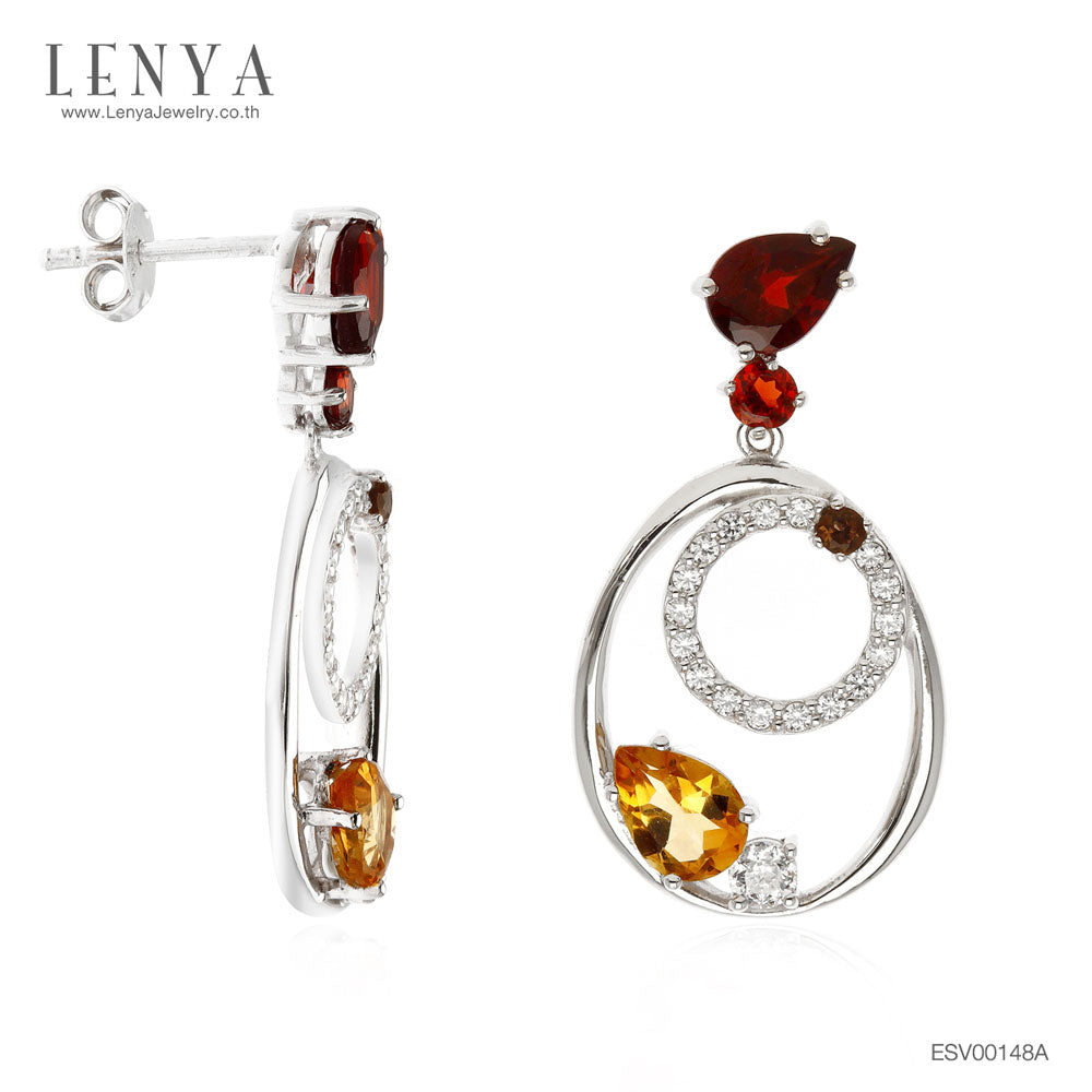 LENYA ต่างหูพลอยโกเมน เสริมความรัก ความสัมพันธ์ ขนาด 7 มิล ตัวเรือนเงินแท้925 ชุบทองคำขาว