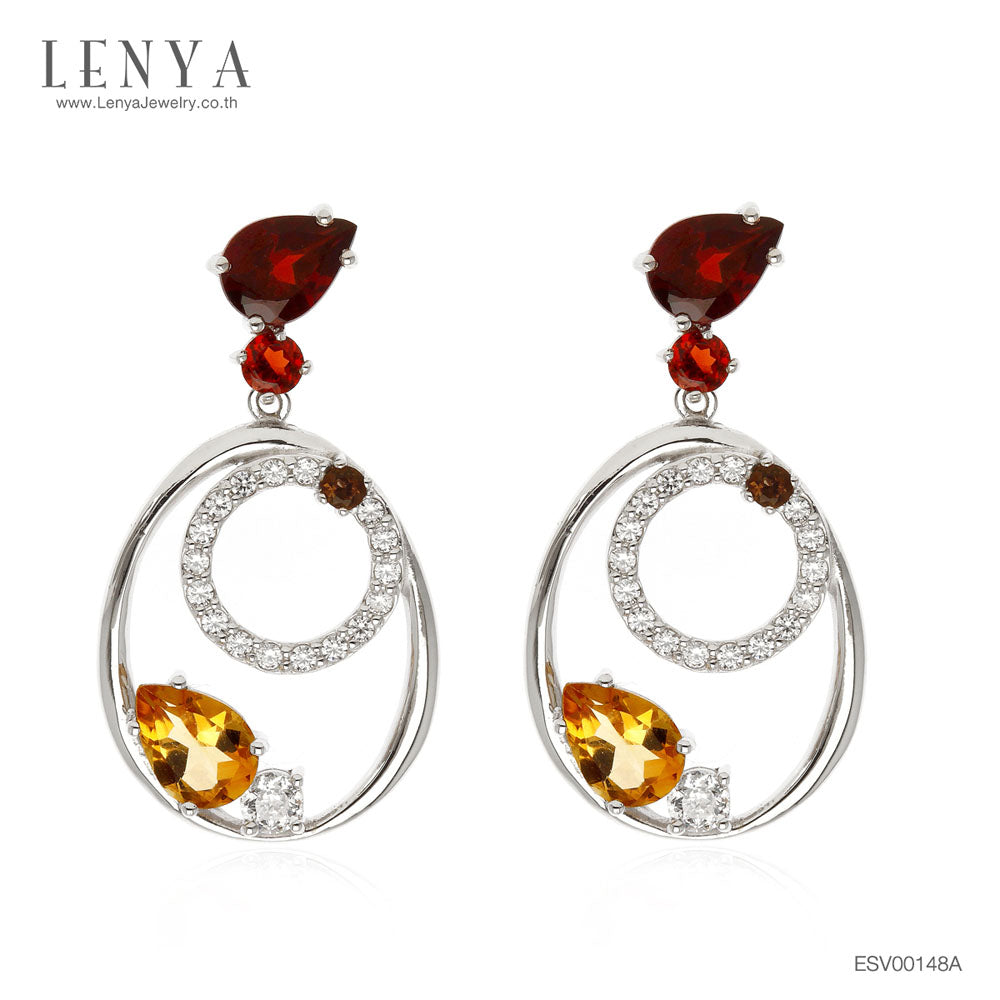 LENYA ต่างหูพลอยโกเมน เสริมความรัก ความสัมพันธ์ ขนาด 7 มิล ตัวเรือนเงินแท้925 ชุบทองคำขาว