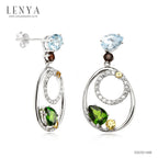 LENYA ต่างหูพลอยบลูโทแพซ เสริมความมั่นใจ ชัดเจน ปัญญา ขนาด 7x5 มิล ตัวเรือนเงินแท้925 ชุบทองคำขาว
