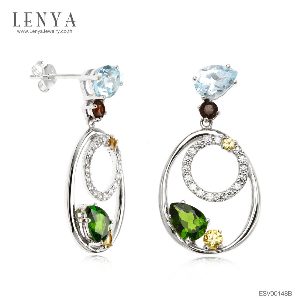 LENYA ต่างหูพลอยบลูโทแพซ เสริมความมั่นใจ ชัดเจน ปัญญา ขนาด 7x5 มิล ตัวเรือนเงินแท้925 ชุบทองคำขาว