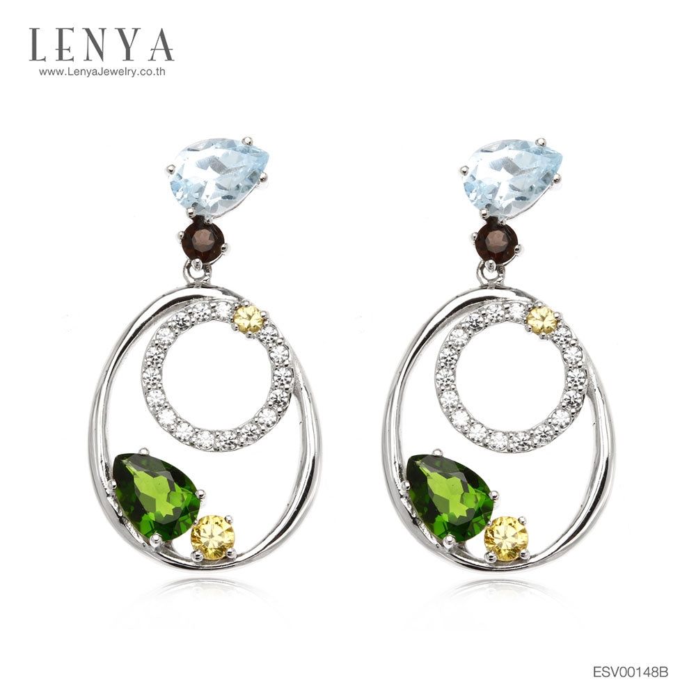 LENYA ต่างหูพลอยบลูโทแพซ เสริมความมั่นใจ ชัดเจน ปัญญา ขนาด 7x5 มิล ตัวเรือนเงินแท้925 ชุบทองคำขาว