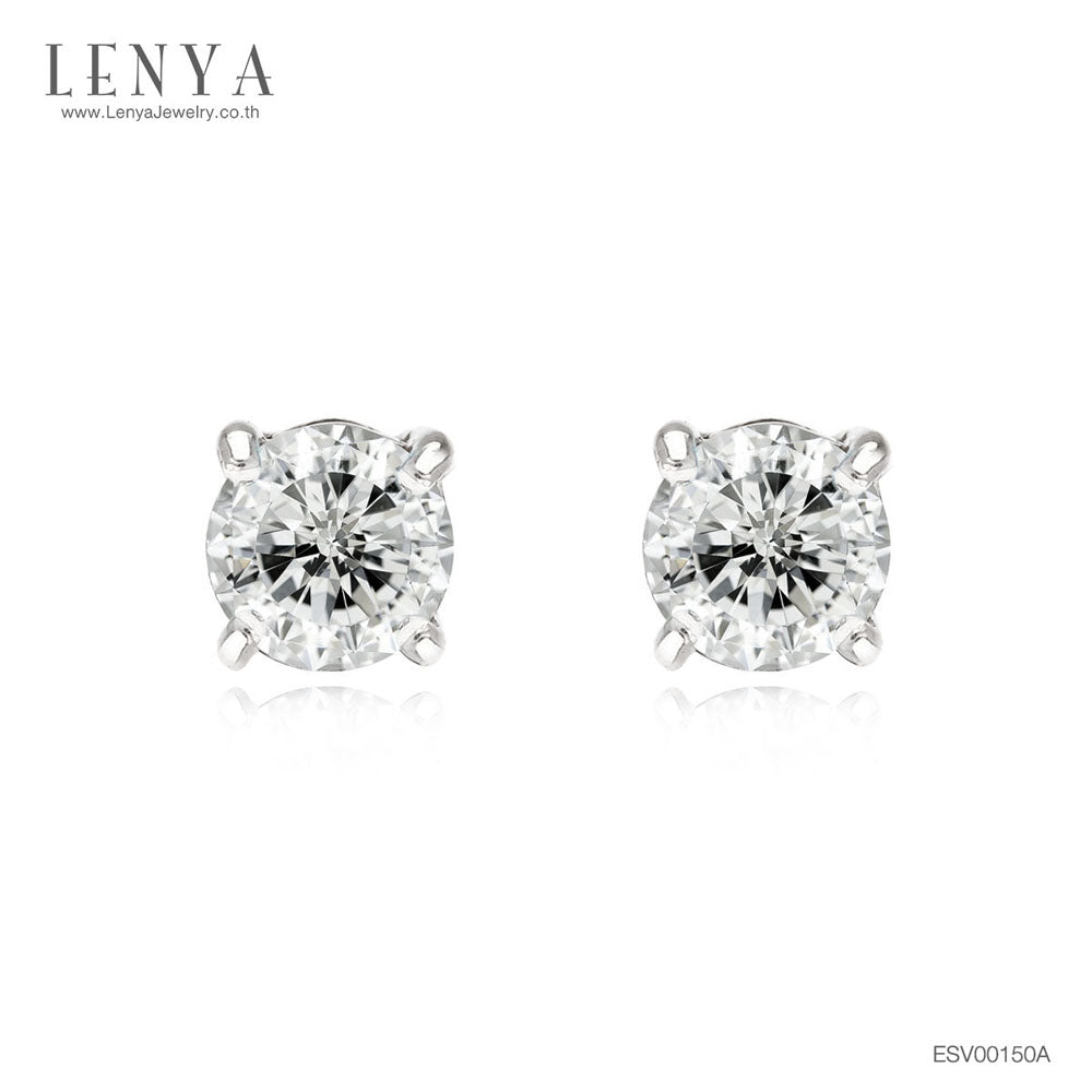 LENYA ต่างหู CZ DiamondLike รูปทรงกลมสวมใส่ไม่มีเบื่อ ขนาด 5 มิล ตัวเรือนเงินแท้925 ชุบทองคำขาว