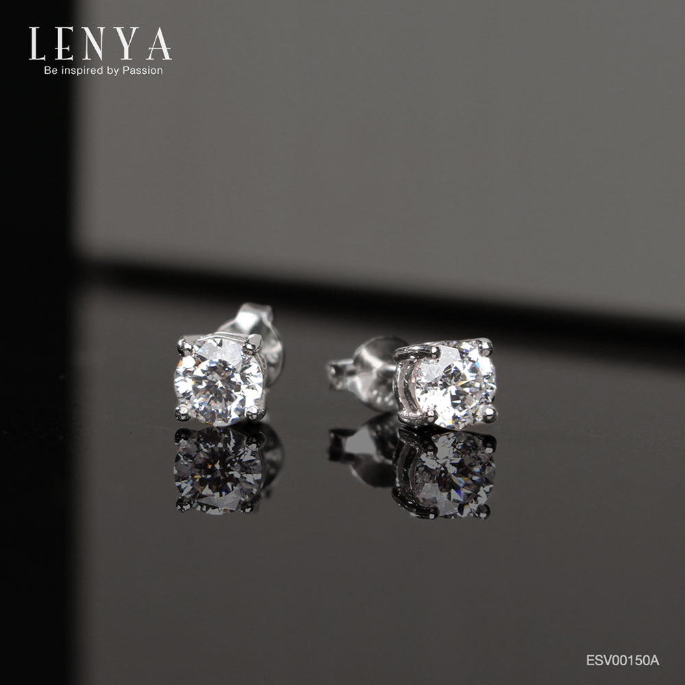 LENYA ต่างหู CZ DiamondLike รูปทรงกลมสวมใส่ไม่มีเบื่อ ขนาด 5 มิล ตัวเรือนเงินแท้925 ชุบทองคำขาว