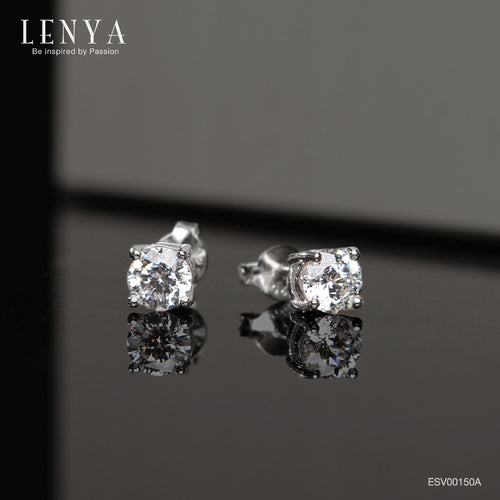 LENYA ต่างหู CZ DiamondLike รูปทรงกลมสวมใส่ไม่มีเบื่อ ขนาด 5 มิล ตัวเรือนเงินแท้925 ชุบทองคำขาว