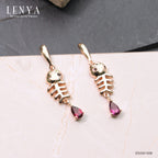 LENYA ต่างหูปลา โรโดไลท์ (Rhodolite) และตาสีเทาด้วย สโมคกี้ควอตซ์(Smoky Quartz) ตัวเรือนเงินแท้ 925 ชุบทองพิ้งค์โกลด์