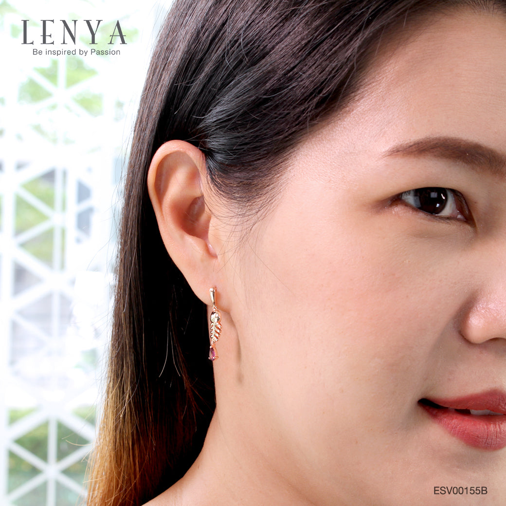 LENYA ต่างหูปลา โรโดไลท์ (Rhodolite) และตาสีเทาด้วย สโมคกี้ควอตซ์(Smoky Quartz) ตัวเรือนเงินแท้ 925 ชุบทองพิ้งค์โกลด์