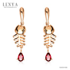 LENYA ต่างหูปลา โรโดไลท์ (Rhodolite) และตาสีเทาด้วย สโมคกี้ควอตซ์(Smoky Quartz) ตัวเรือนเงินแท้ 925 ชุบทองพิ้งค์โกลด์