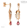 LENYA ต่างหูปลา โรโดไลท์ (Rhodolite) และตาสีเทาด้วย สโมคกี้ควอตซ์(Smoky Quartz) ตัวเรือนเงินแท้ 925 ชุบทองพิ้งค์โกลด์