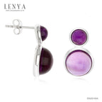 LENYA ต่างหูพลอยอเมทิสต์ เสริมความสงบใจ มีสติ ขนาด10 มิล ตัวเรือนเงินแท้925 ชุบทองคำขาว