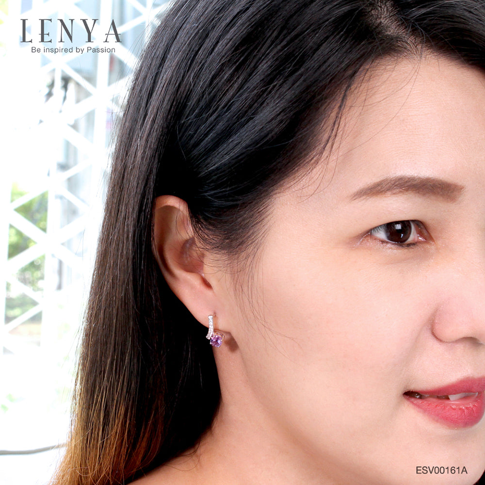LENYA ต่างหูพลอยอเมทิสต์ เสริมความสงบใจ มีสติ มั่งคั่ง ขนาด 7x5 มิล ตัวเรือนเงินแท้925 ชุบทองคำขาว