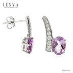 LENYA ต่างหูพลอยอเมทิสต์ เสริมความสงบใจ มีสติ มั่งคั่ง ขนาด 7x5 มิล ตัวเรือนเงินแท้925 ชุบทองคำขาว