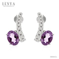 LENYA ต่างหูพลอยอเมทิสต์ เสริมความสงบใจ มีสติ มั่งคั่ง ขนาด 7x5 มิล ตัวเรือนเงินแท้925 ชุบทองคำขาว