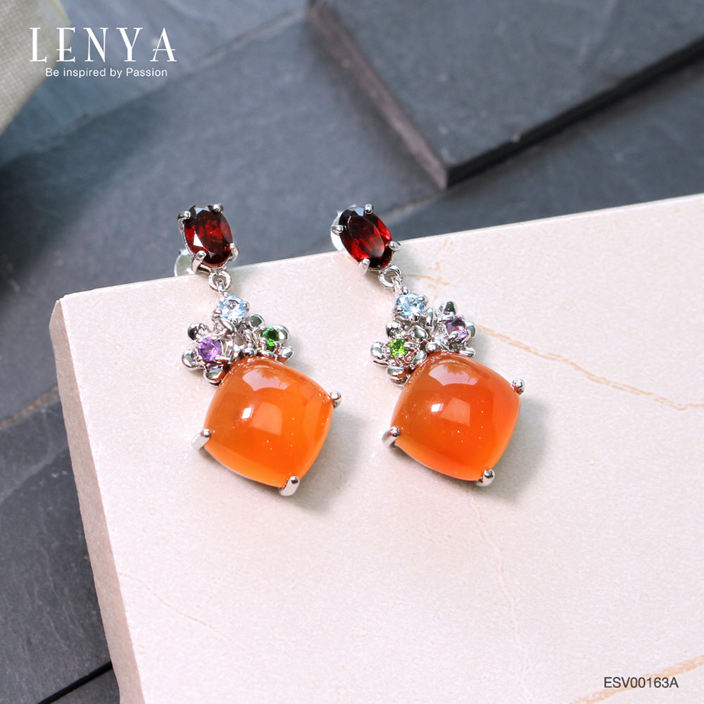 LENYA ต่างหูหินคาเนเลี่ยน  เสริมความสุข ความกล้า พลังบวก ขนาด 10 มิล ตัวเรือนเงินแท้925 ชุบทองคำขาว