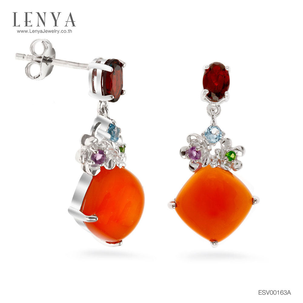LENYA ต่างหูหินคาเนเลี่ยน  เสริมความสุข ความกล้า พลังบวก ขนาด 10 มิล ตัวเรือนเงินแท้925 ชุบทองคำขาว