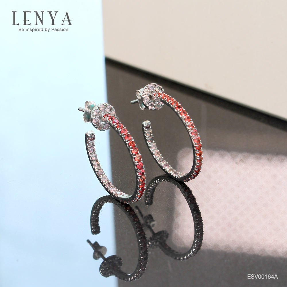 LENYA ต่างหูพลอยออเรนจ์แซฟไฟร์ เสริมความรักและความสุข ขนาด 1.75 มิล ตัวเรือนเงินแท้925 ชุบทองคำขาว