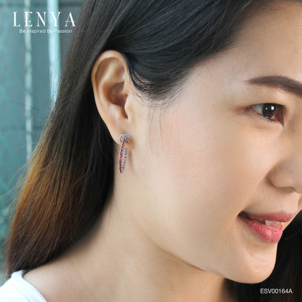 LENYA ต่างหูพลอยออเรนจ์แซฟไฟร์ เสริมความรักและความสุข ขนาด 1.75 มิล ตัวเรือนเงินแท้925 ชุบทองคำขาว