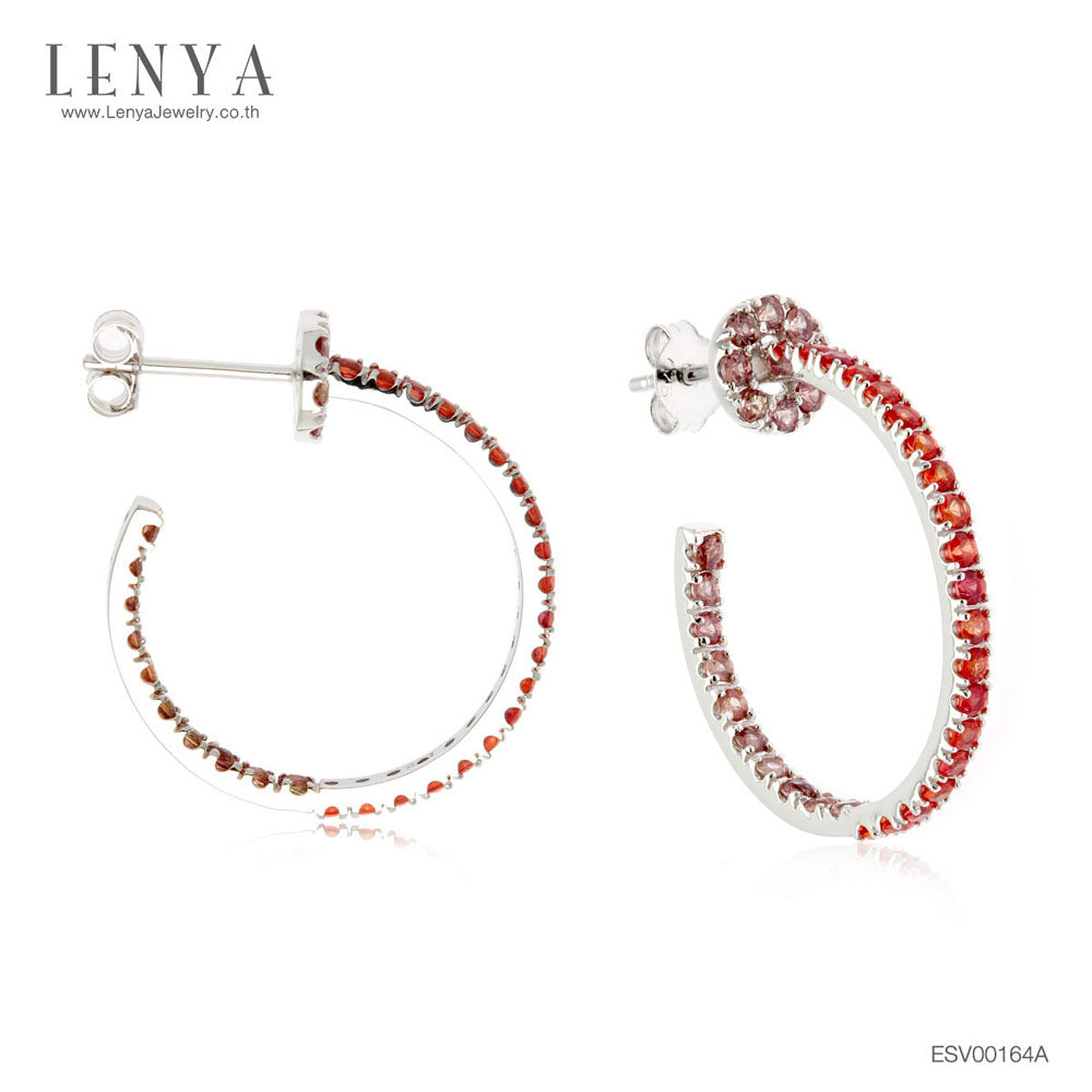 LENYA ต่างหูพลอยออเรนจ์แซฟไฟร์ เสริมความรักและความสุข ขนาด 1.75 มิล ตัวเรือนเงินแท้925 ชุบทองคำขาว