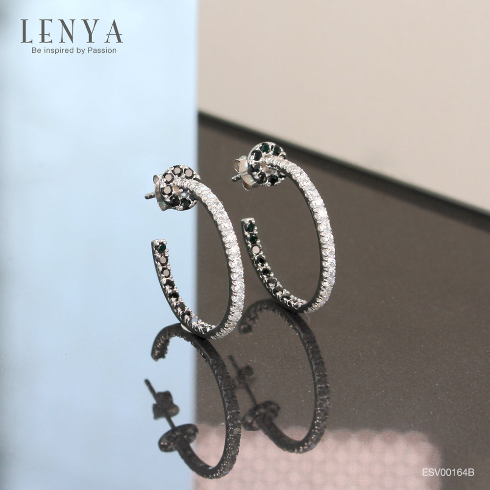 LENYA ต่างหูพลอยดำนิล ส่งเสริมการเงิน อำนาจความมั่นคง ขนาด 1.75 มิล ตัวเรือนเงินแท้925 ชุบทองคำขาว