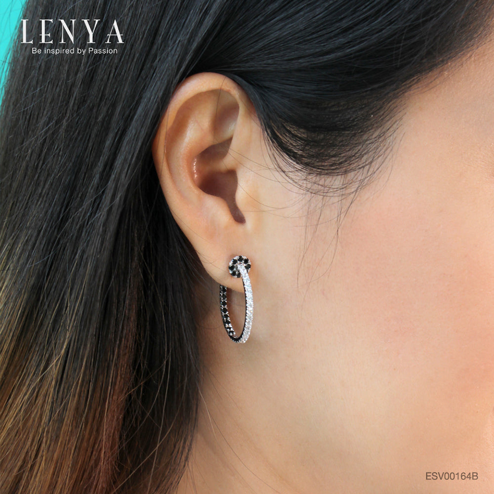 LENYA ต่างหูพลอยดำนิล ส่งเสริมการเงิน อำนาจความมั่นคง ขนาด 1.75 มิล ตัวเรือนเงินแท้925 ชุบทองคำขาว