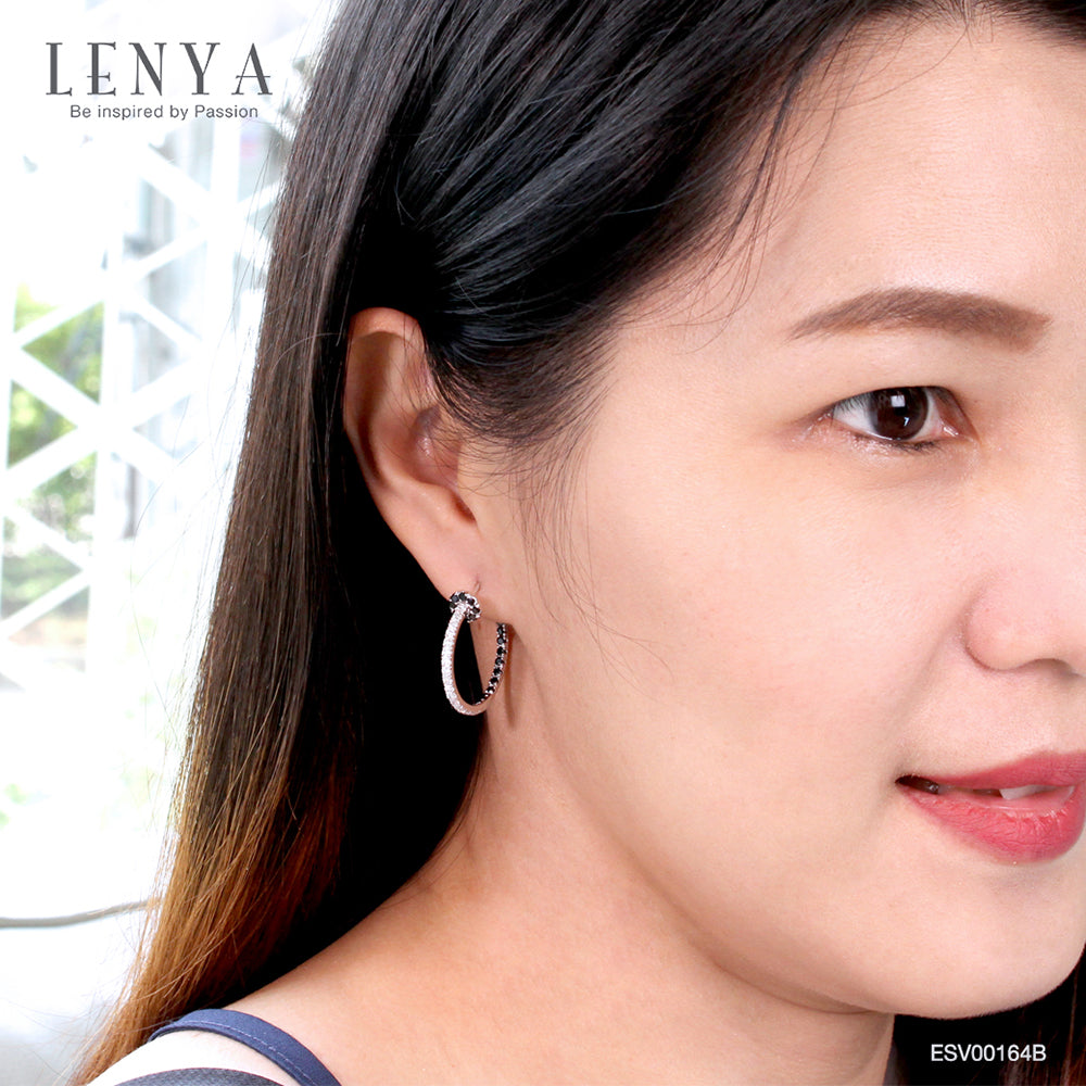 LENYA ต่างหูพลอยดำนิล ส่งเสริมการเงิน อำนาจความมั่นคง ขนาด 1.75 มิล ตัวเรือนเงินแท้925 ชุบทองคำขาว