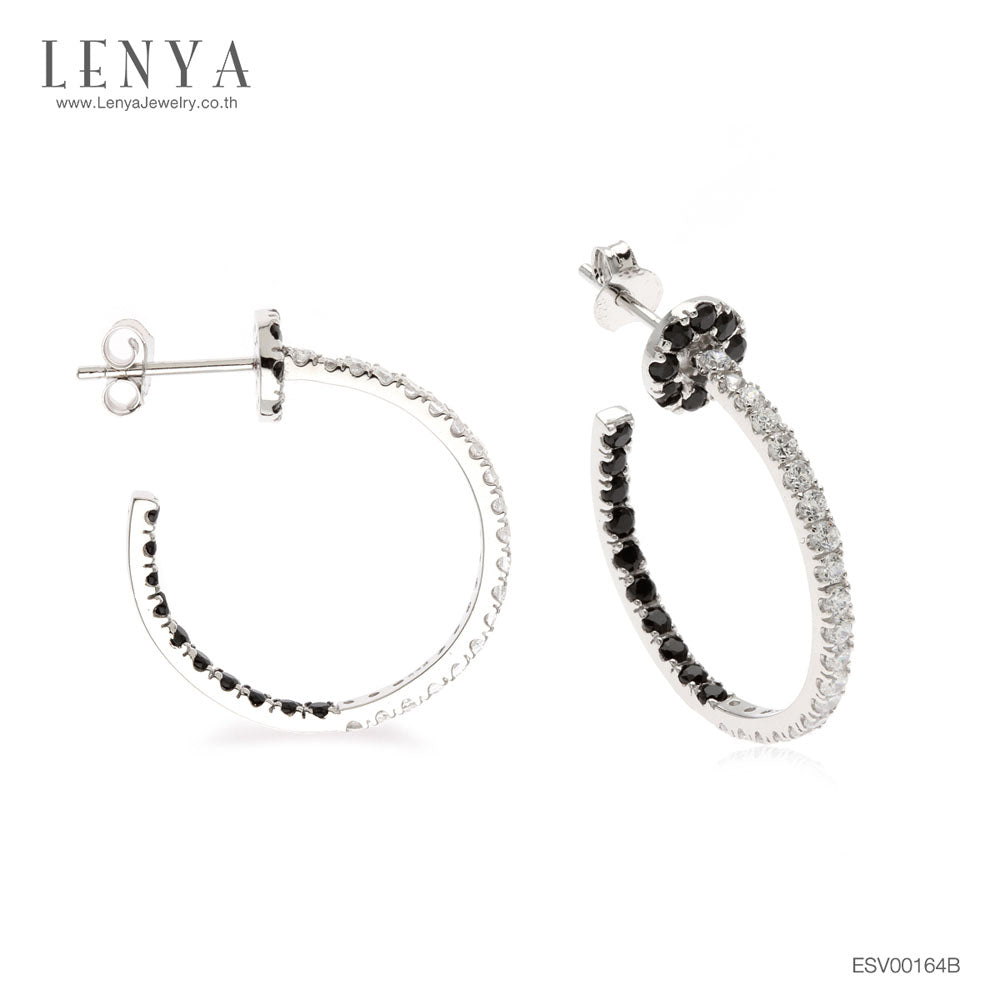 LENYA ต่างหูพลอยดำนิล ส่งเสริมการเงิน อำนาจความมั่นคง ขนาด 1.75 มิล ตัวเรือนเงินแท้925 ชุบทองคำขาว
